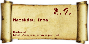 Macskásy Irma névjegykártya